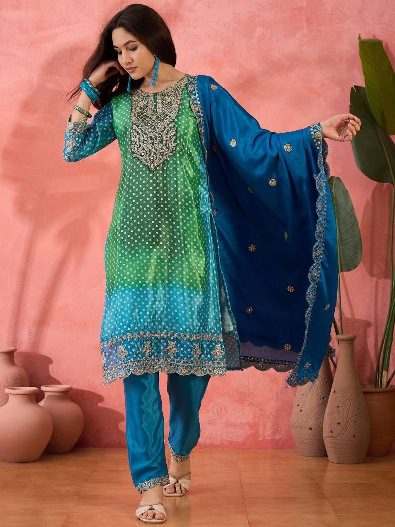 Color Set 8505 Chinon Silk Stylish Kurti Bottom With Dupatta Exporters In India