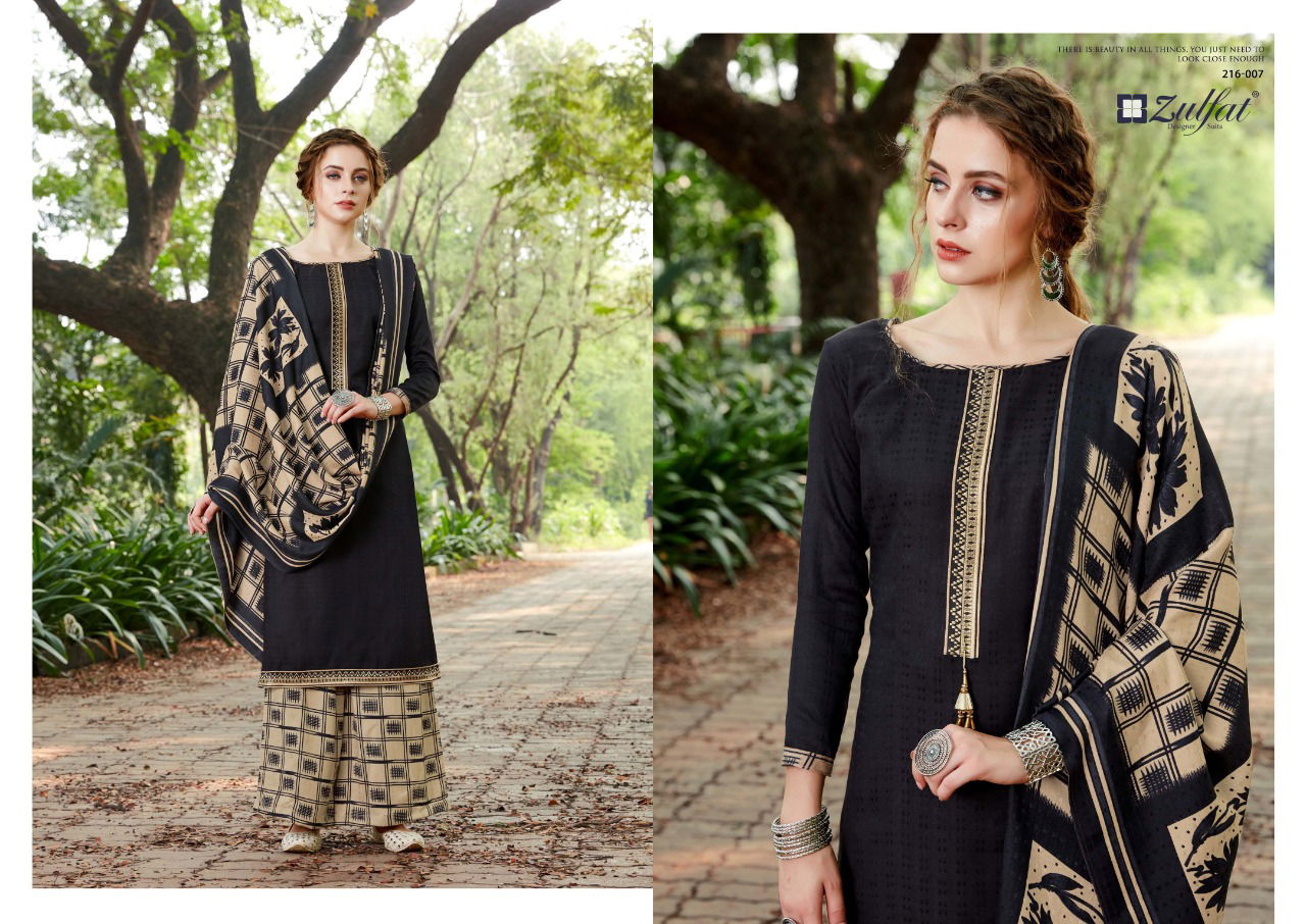 Zulfat Designer Patiala Beats Pashmina Print with Premium Elegantly Stitched Kashmiri Tie and Lace Pkazzo Suit Collection