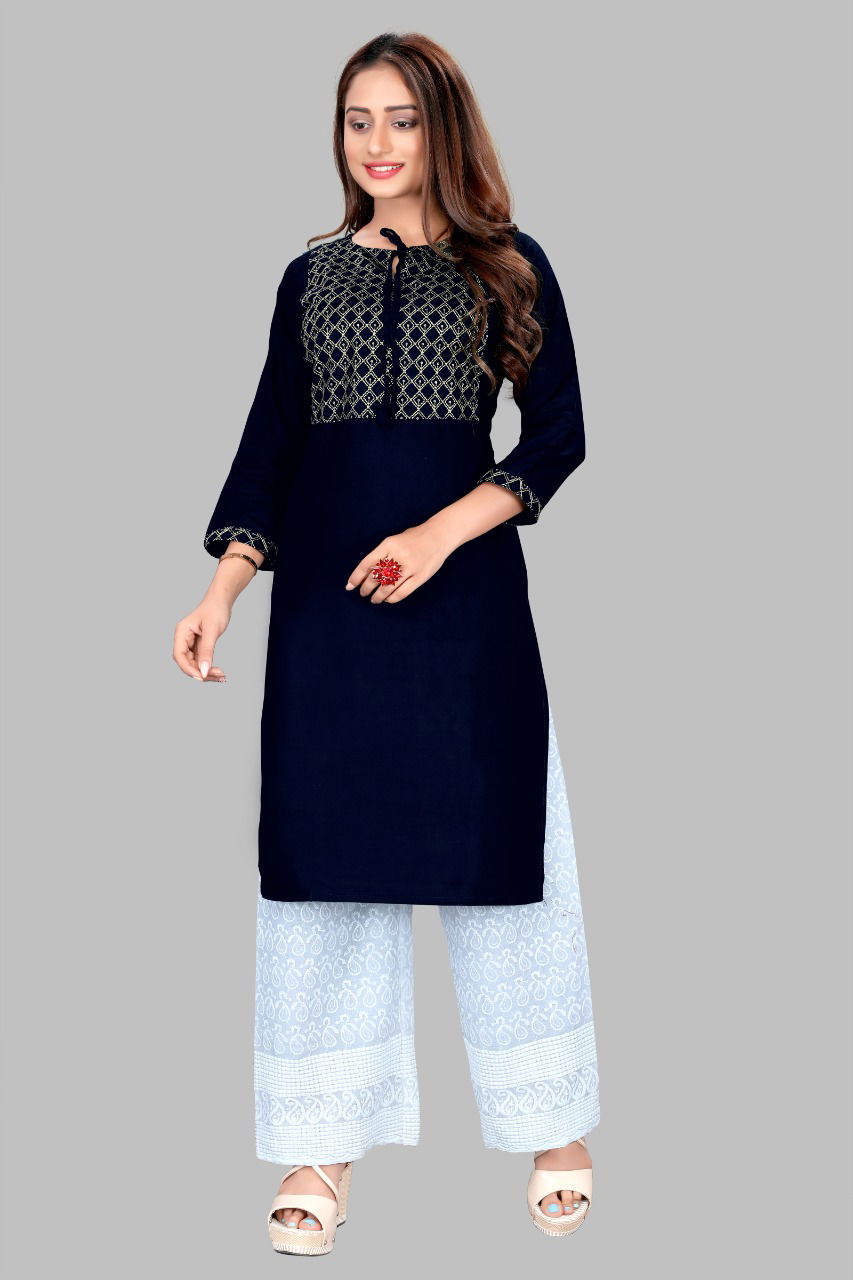 Glam Kurti 45Latest Fancy Designer Ethnic Wear Heavy Rayon With Sequence Embroidery Work Exclusive Kurti With Bottom Collection

