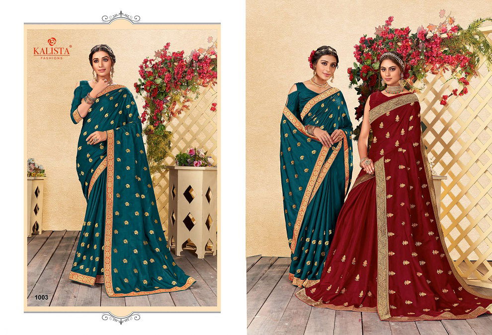 Kalista Saloni Latest Fancy Designer Vichitra Silk Embroidered Wedding Wear Saree Collection
