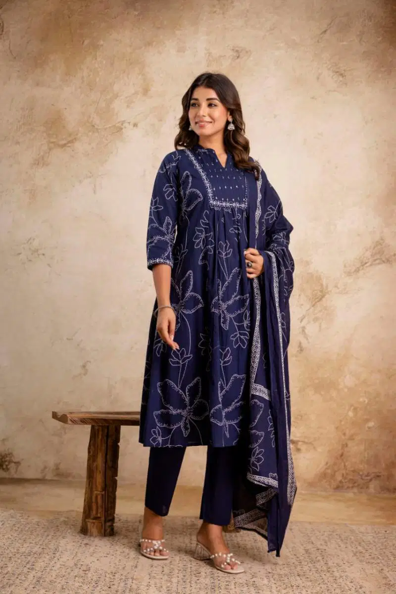 Naisha K 32 Cotton Embroidered Kurti Bottom With Dupatta Bulk Orders In India