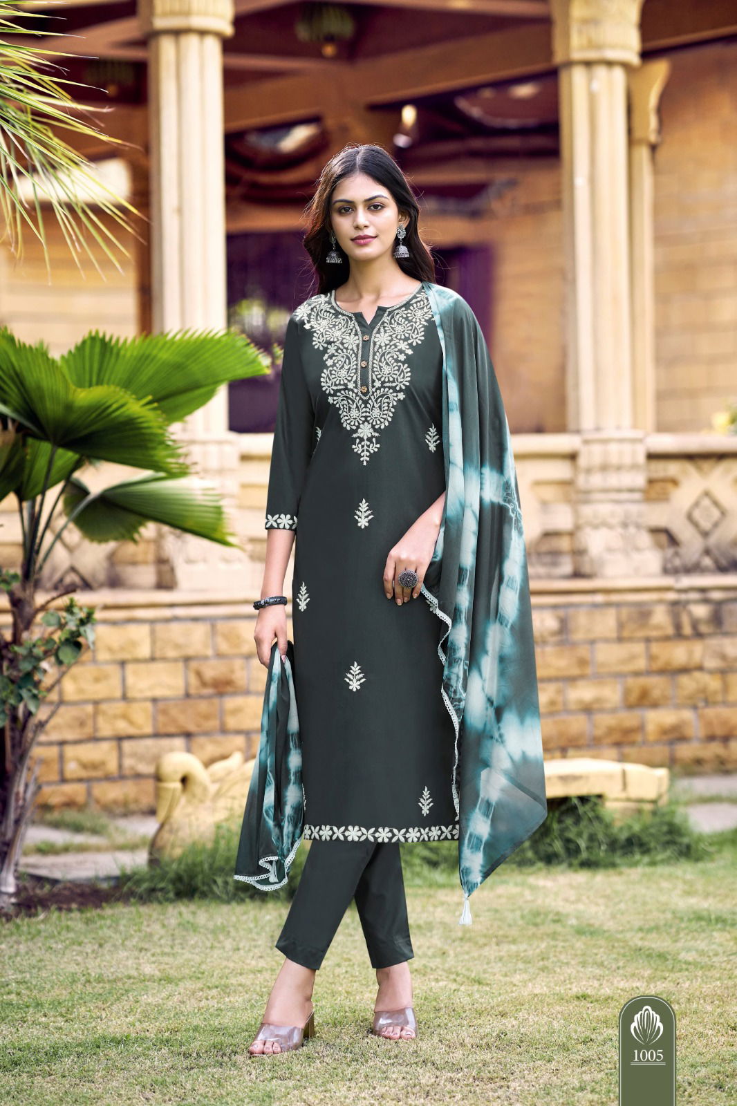 Lakhnavi By Ossm Rayon Embroidery Kurti With Bottom Dupatta Manufacturers