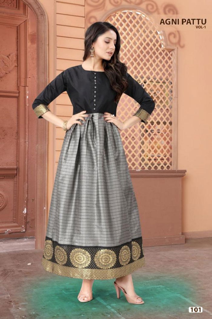 Agnipattu 1 Latest Casual Wear Long Anarkali Silk Gown Kurti Collection
