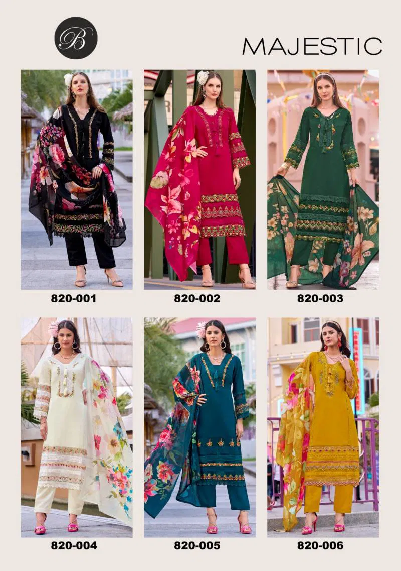 Majestic By Belliza Roman Silk Embroidered Dress Material Wholesale Clothing Distributors In India