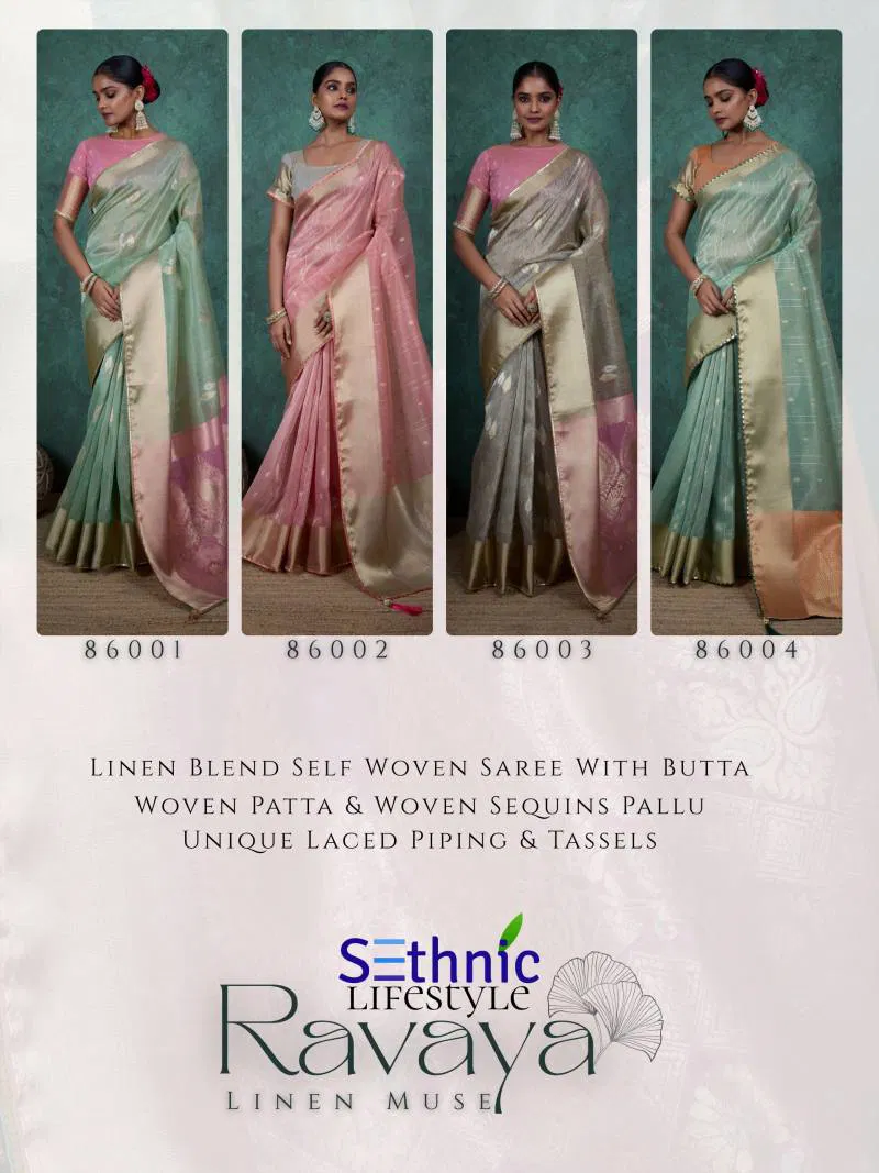 Ravaya By Sethnic Linen Blend Sequins Woven Pallu Saree Exporters In India