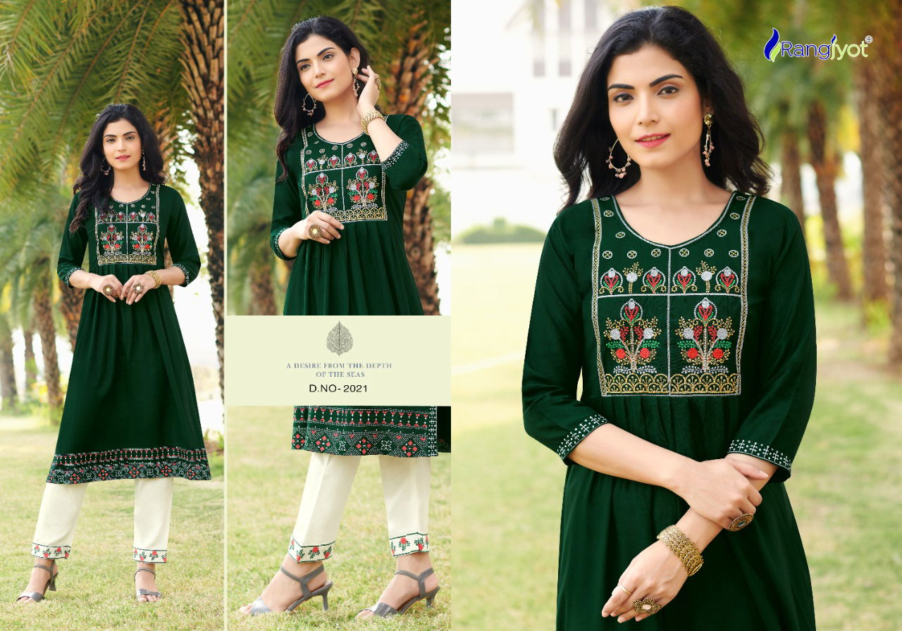 Rangjyot Mariya 3 Classic Heavy Ethnic Wear Rayon Kurti With Pant Collection