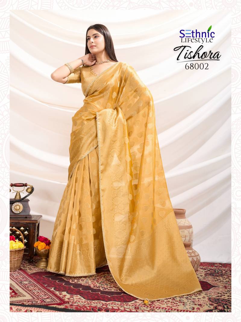 Tishora By Sethnic Crush Tissue Silk Zari Woven Saree Suppliers In India