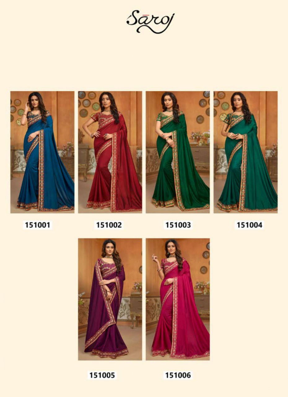 Saroj Hast Kala Latest Designer Beautiful Bordered Wedding Wear Vichitra Silk Saree Collection
