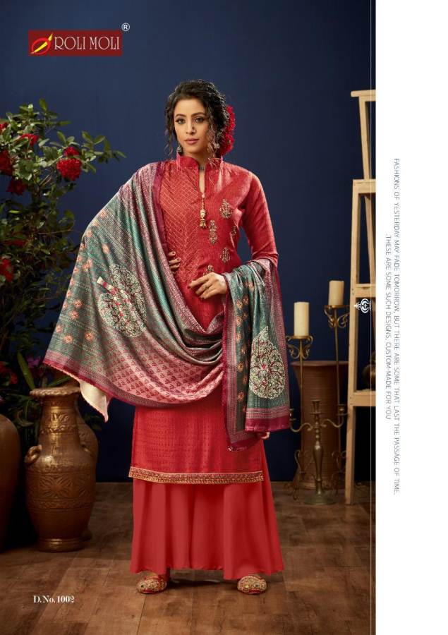 Roli Moli E Zara Pure Pashmina Latest fancy Casual Wear Jacquard Swarovski Diamond Work Designer Dress Material Collection
