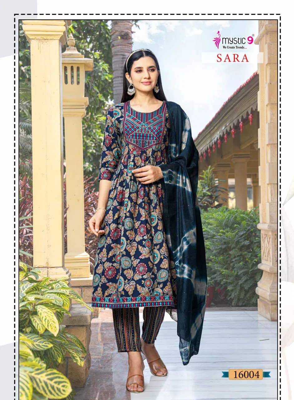Sara Vol 16 By Mystic 9 Rayon Kurti With Bottom Dupatta Suppliers In India 