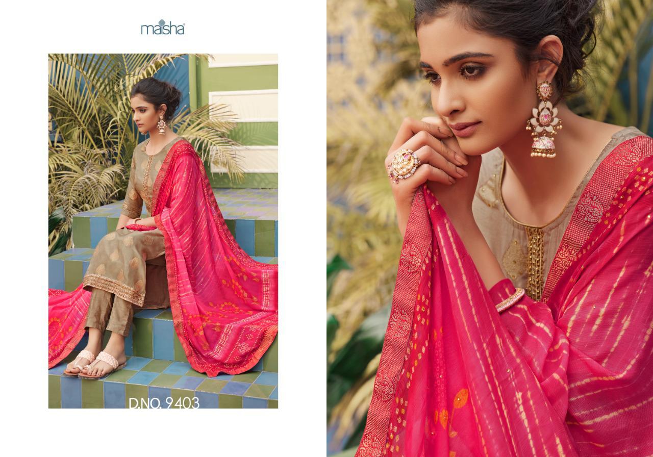 MAISHA NAFIZA Fancy Festive Wear Pure dola Jacquard Buti  with Embroidery And Hand Work Top With Digital Print Dupatta Collection