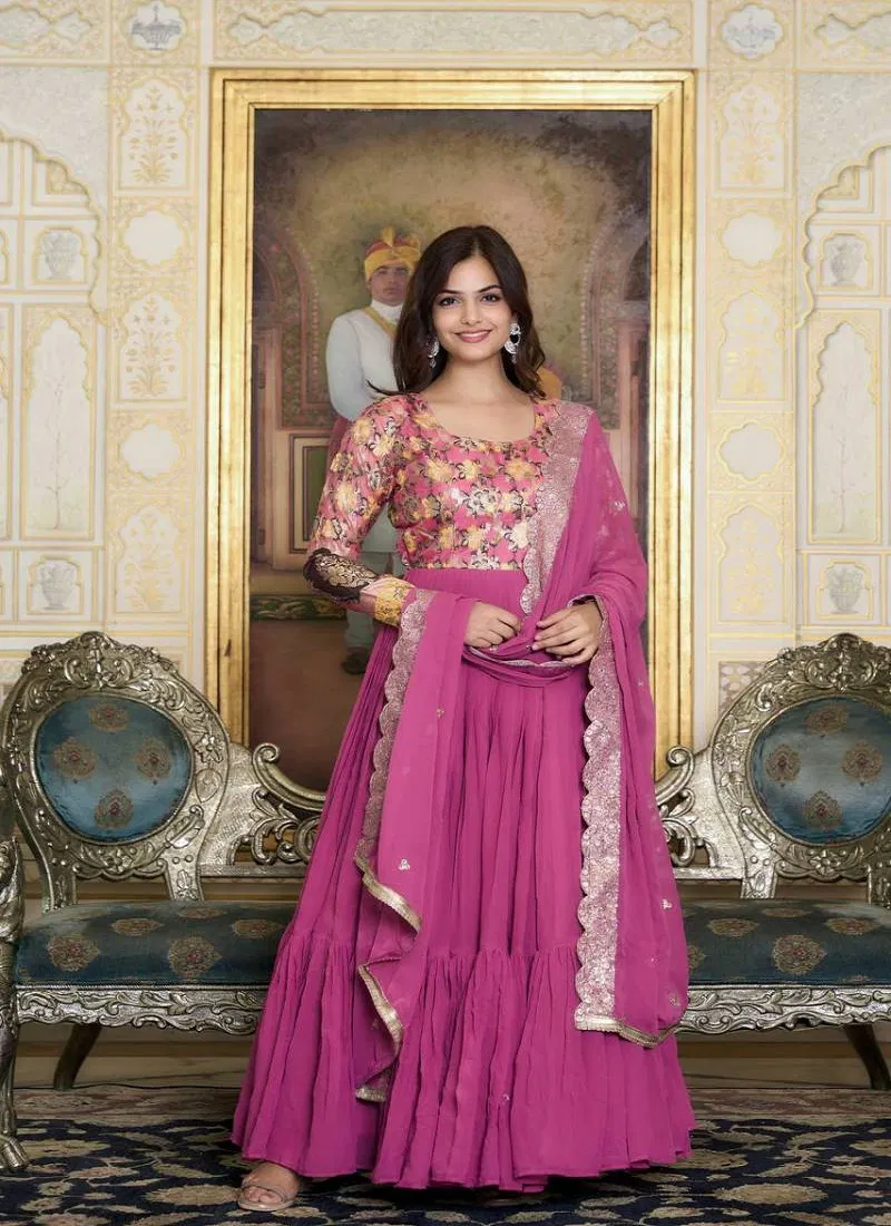 Sn 2389 90 Stunning Faux Georgette Gown With Dupatta Online Wholesale