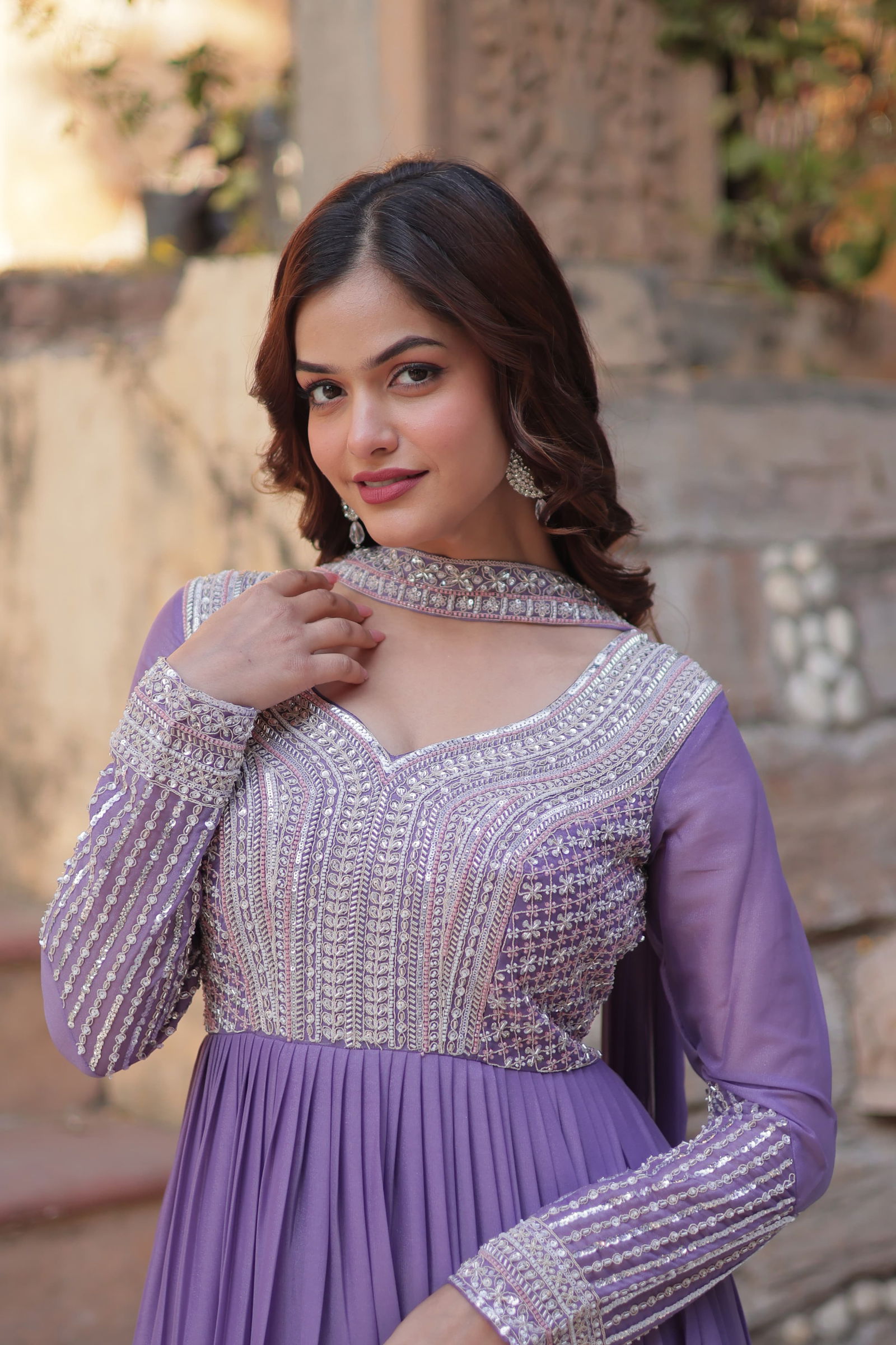 KA 1151 Star Georgette Embroidery Desginer Gown With Dupatta Online Wholesale
