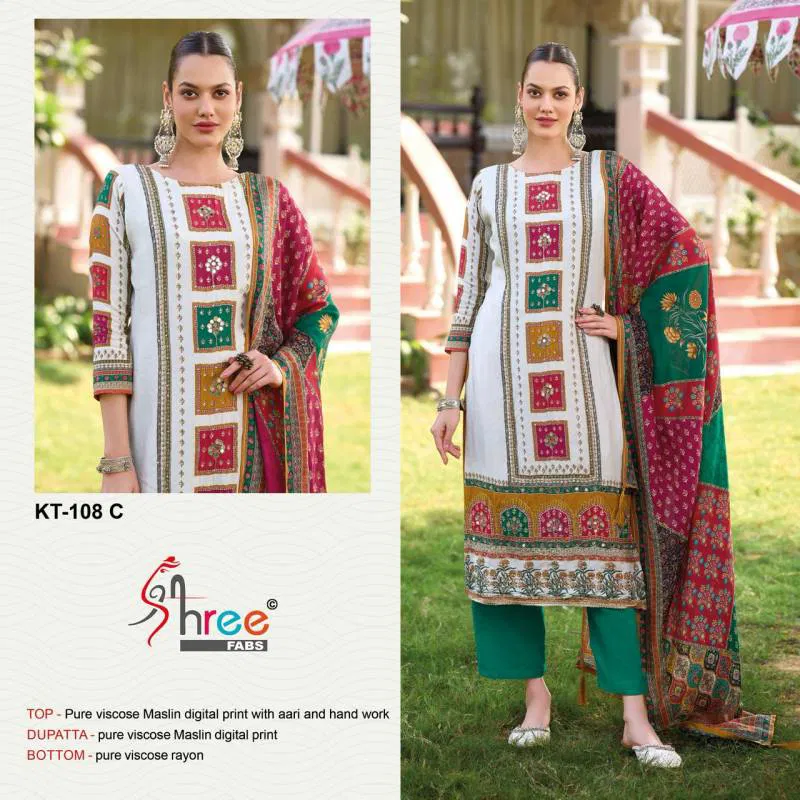 Kt 108 By Shree Viscose Maslin Digital Printed Salwar Suits Online Wholesale