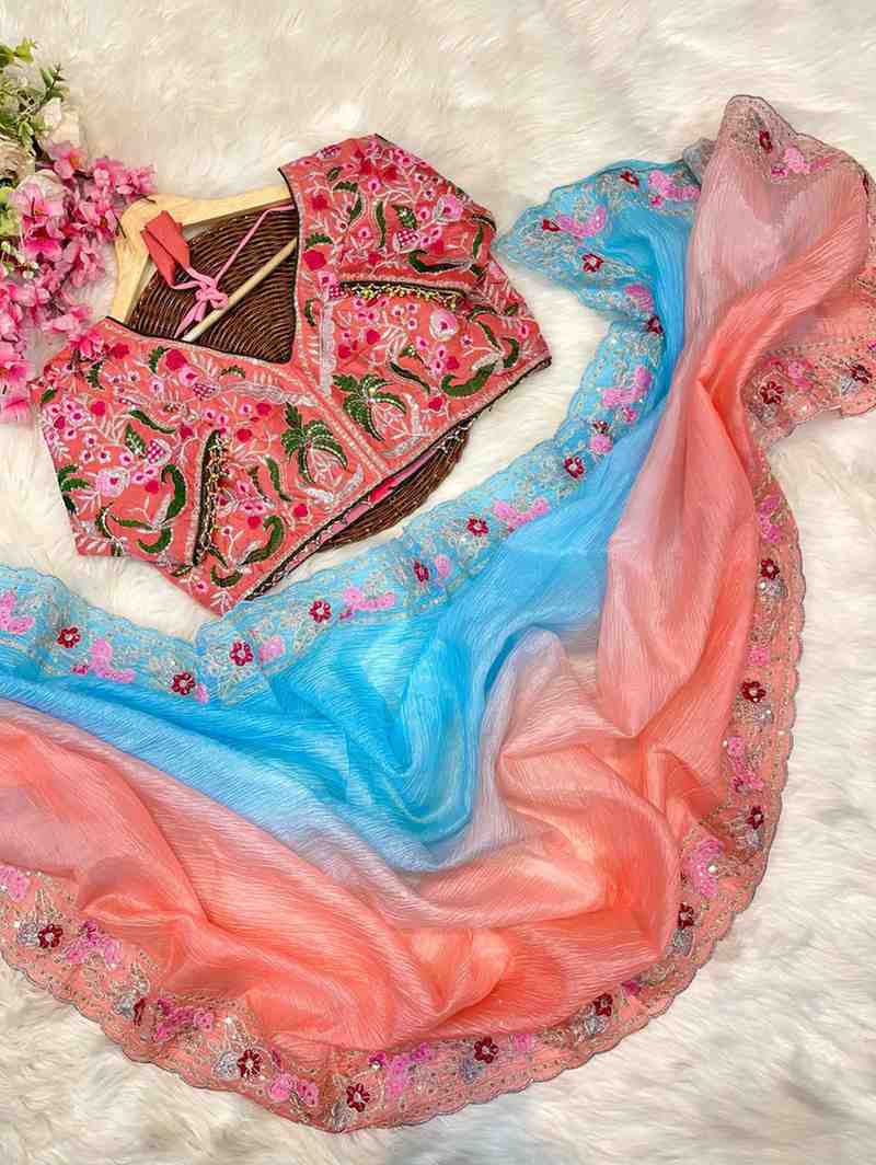 Kc 151 Party Wear Crush Sequence Embroidered Saree Wholesale Market Surat