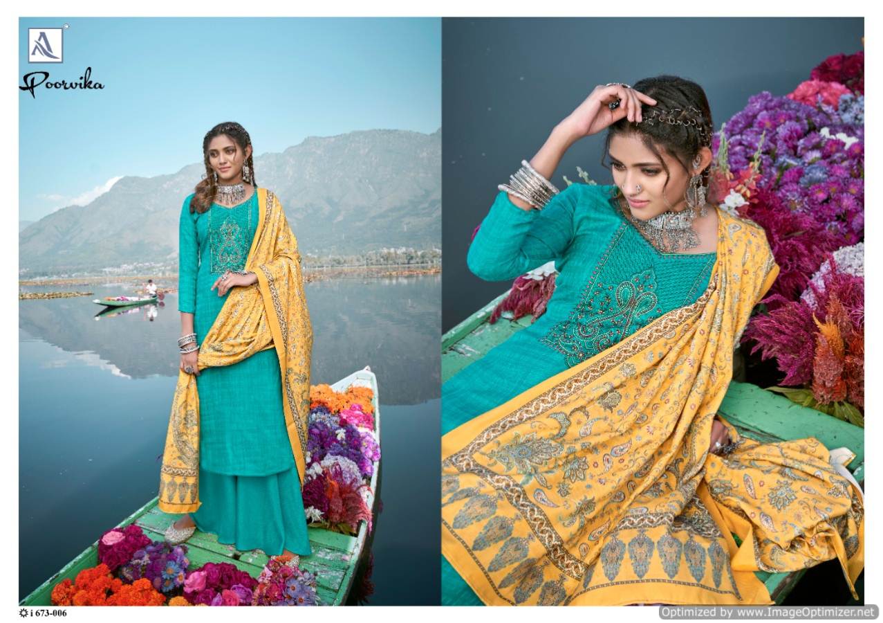 Alok Poorvika Latest Collection Of Designer Digital Printed Pure Pashimina Dress Material 