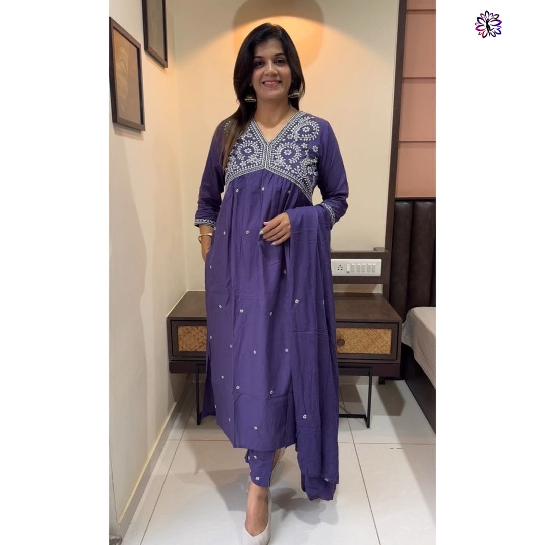 KF Premium Cotton Kalaai Embroidery Kurti With Bottom Dupatta Orders In India