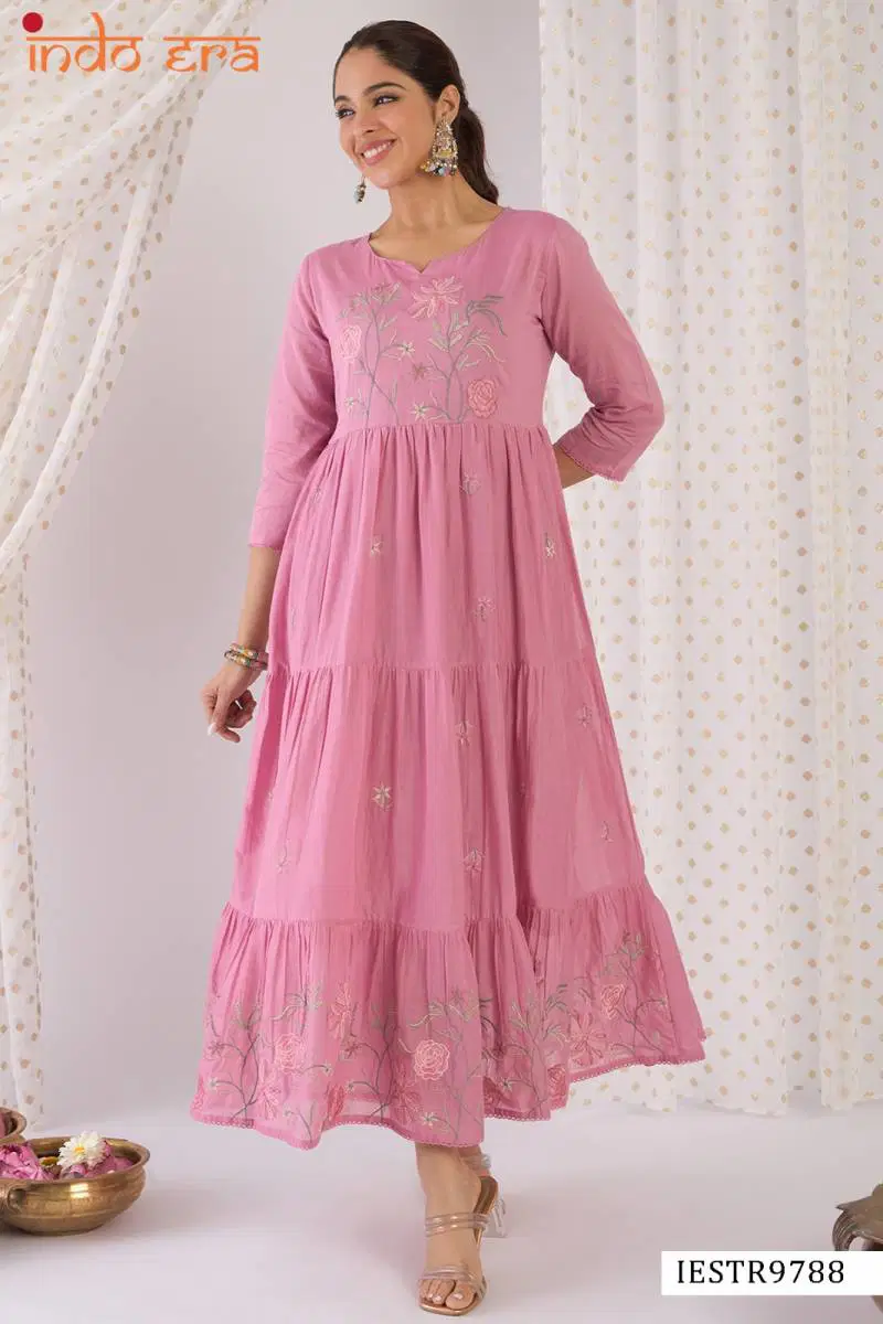 Indo Era 2562 Floral Embroidered Cotton Anarkali Kurtis Wholesale Online