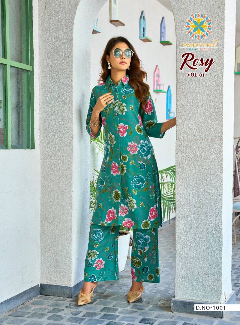 Rosy Vol 1 By Passion Tree Rayon With Discharge Printed Co Ord Set Wholesalers In Delhi