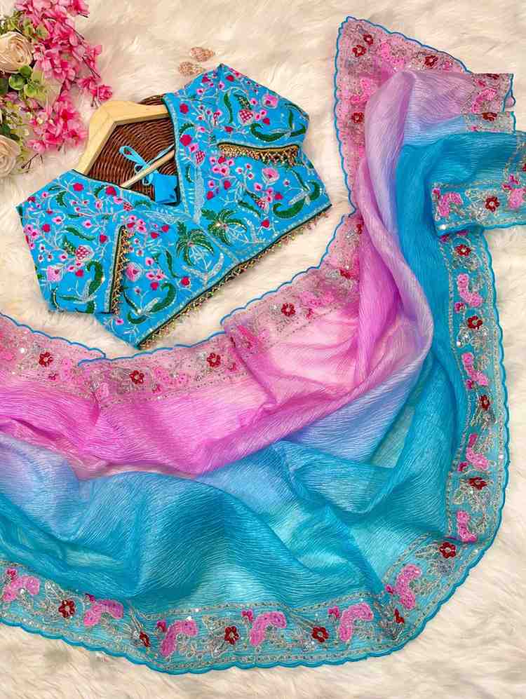 Kc 151 Party Wear Crush Sequence Embroidered Saree Wholesale Market Surat