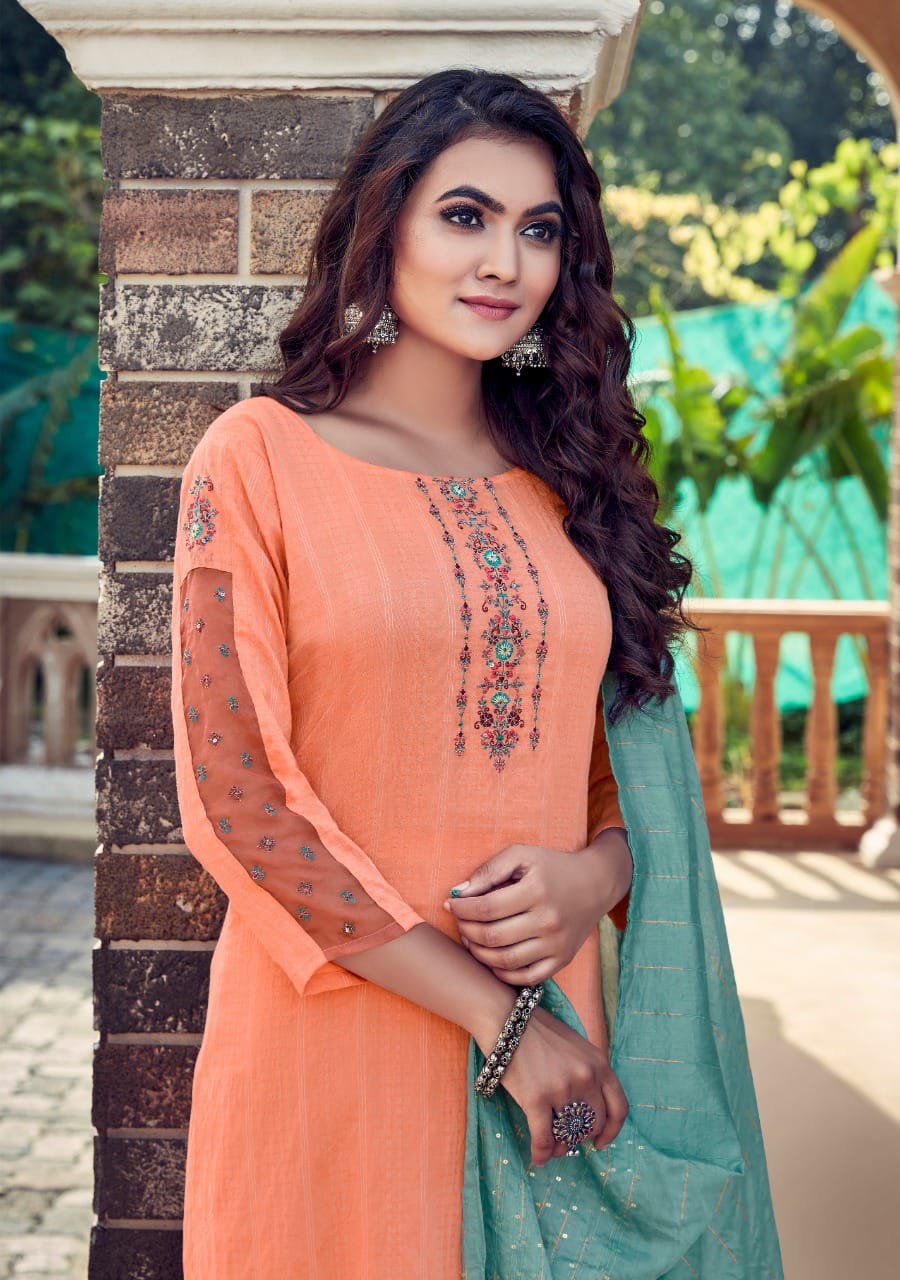 Koodee Saheli 11 Fancy Festive Wear Pure Nylon Viscose With Stripe Embroidered Ready Made Collection
