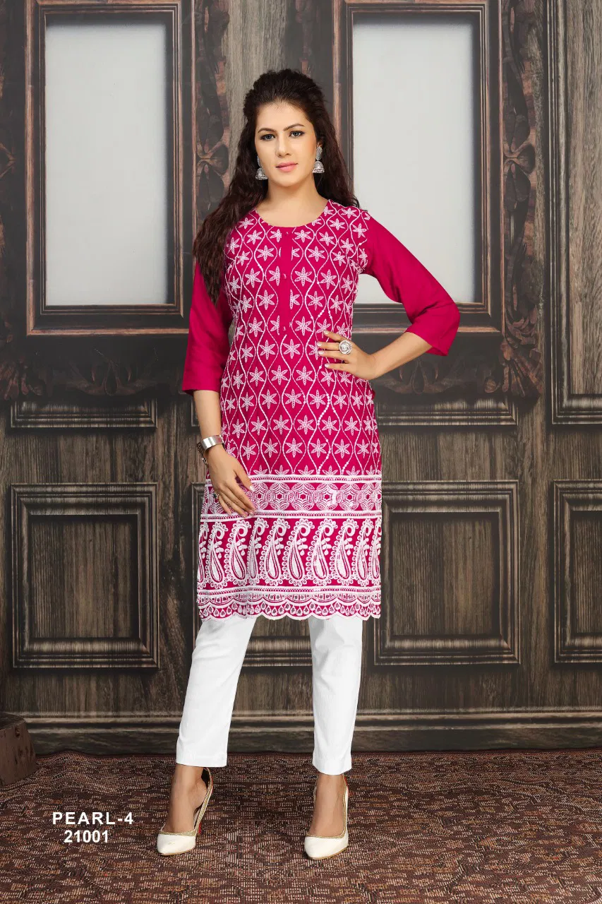Pearl 4 Ethnic Wear Designer Lucknawi chicken Designer Kurti Collection
