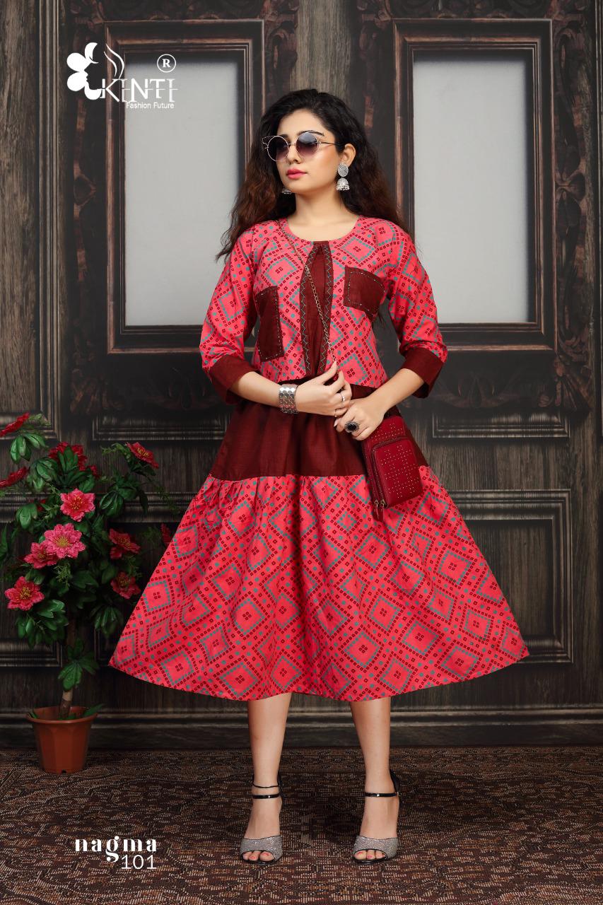 Kinti Nagma Printed Cotton Printed Designer Anarkali Kurti With Attached Jacket Collection
