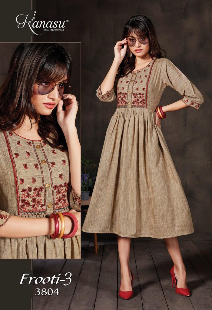 Kanasu Frooti 3 Ethnic Wear Fancy Rayon Flair Kurtis Collection
