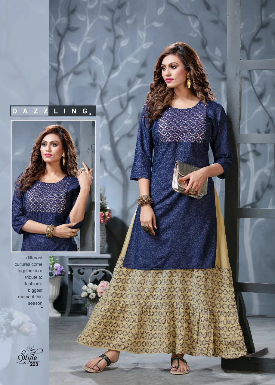 New Style 2 Ethnic Wear gota patti embroidery concept long kurti with attached skirt Collection
