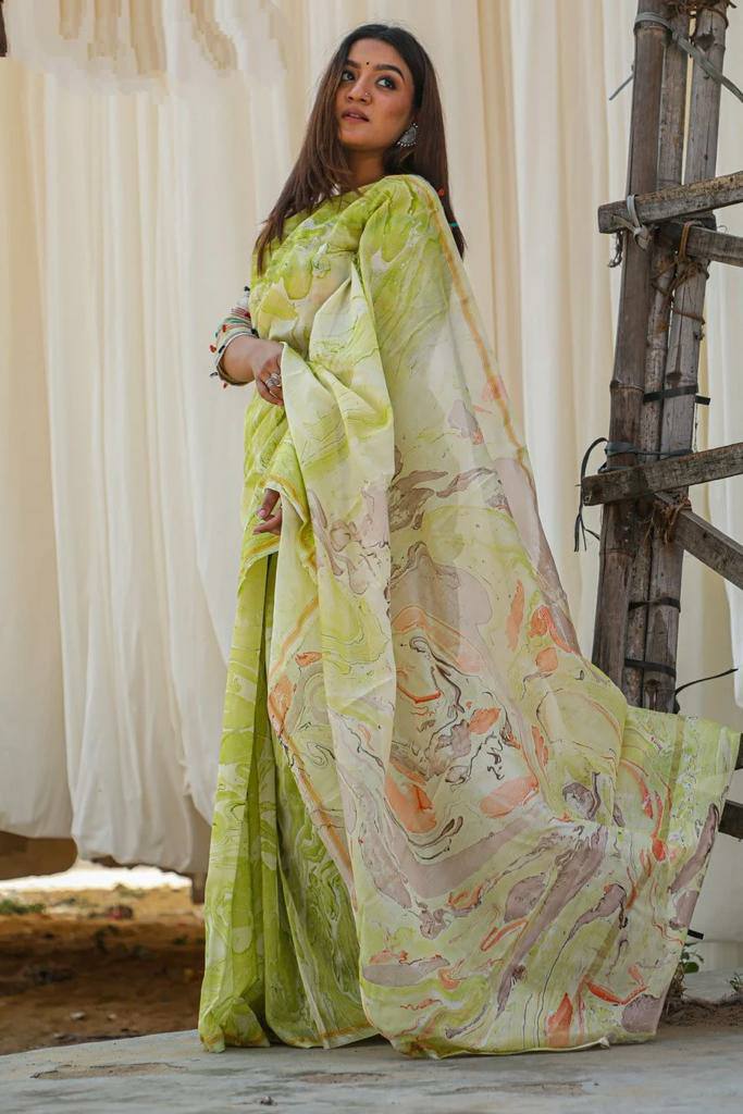 Mg295 Linen Digital Print Saree Catalog