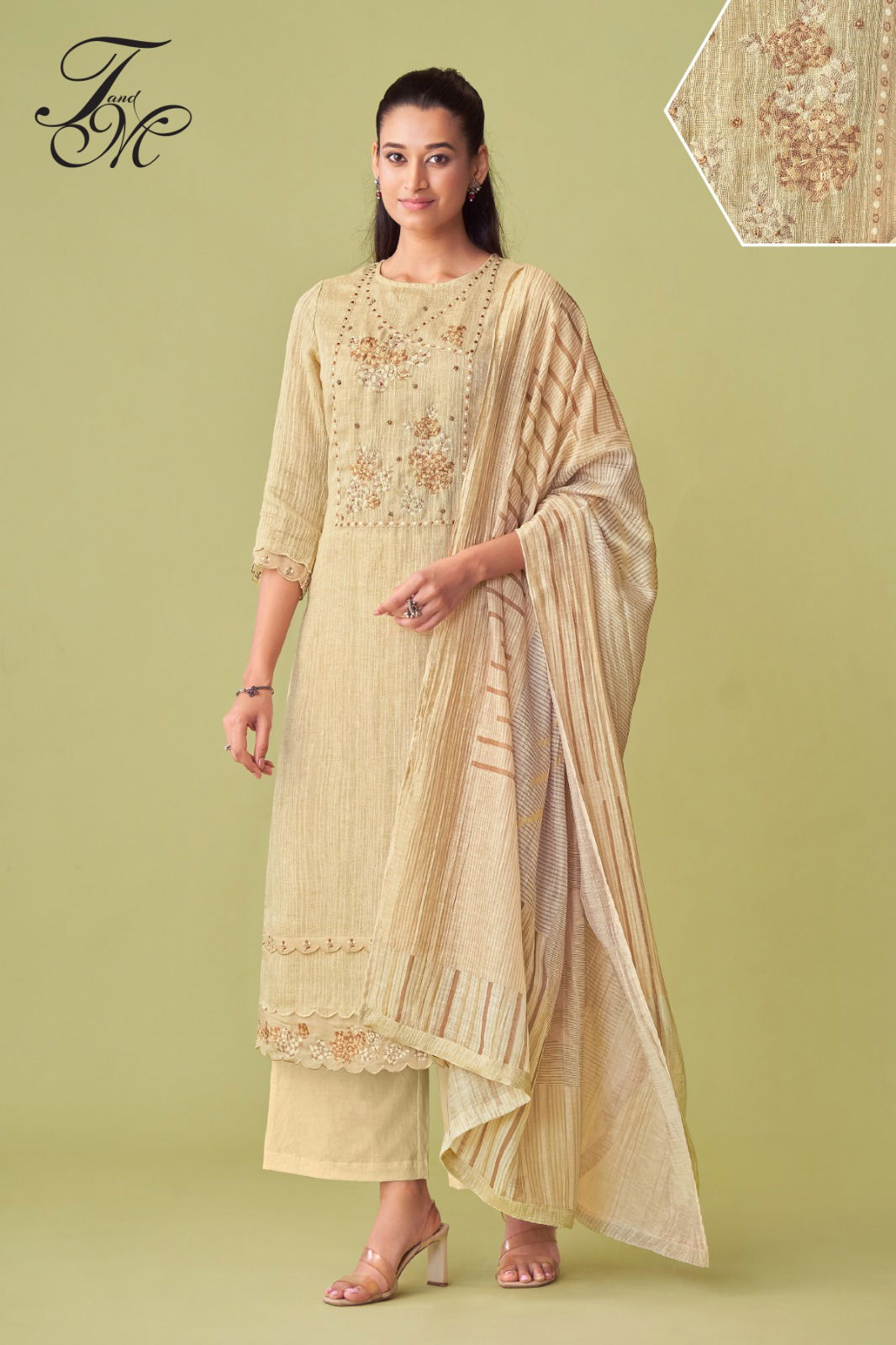 Ahana By T&M Fancy Linen Embroidery Dress Material Exporters In India
