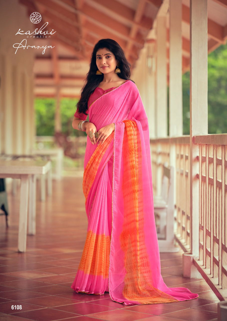 Kashvi Aranya Silk Chiffon With Goti Lace Printed Designer Saree Collection
