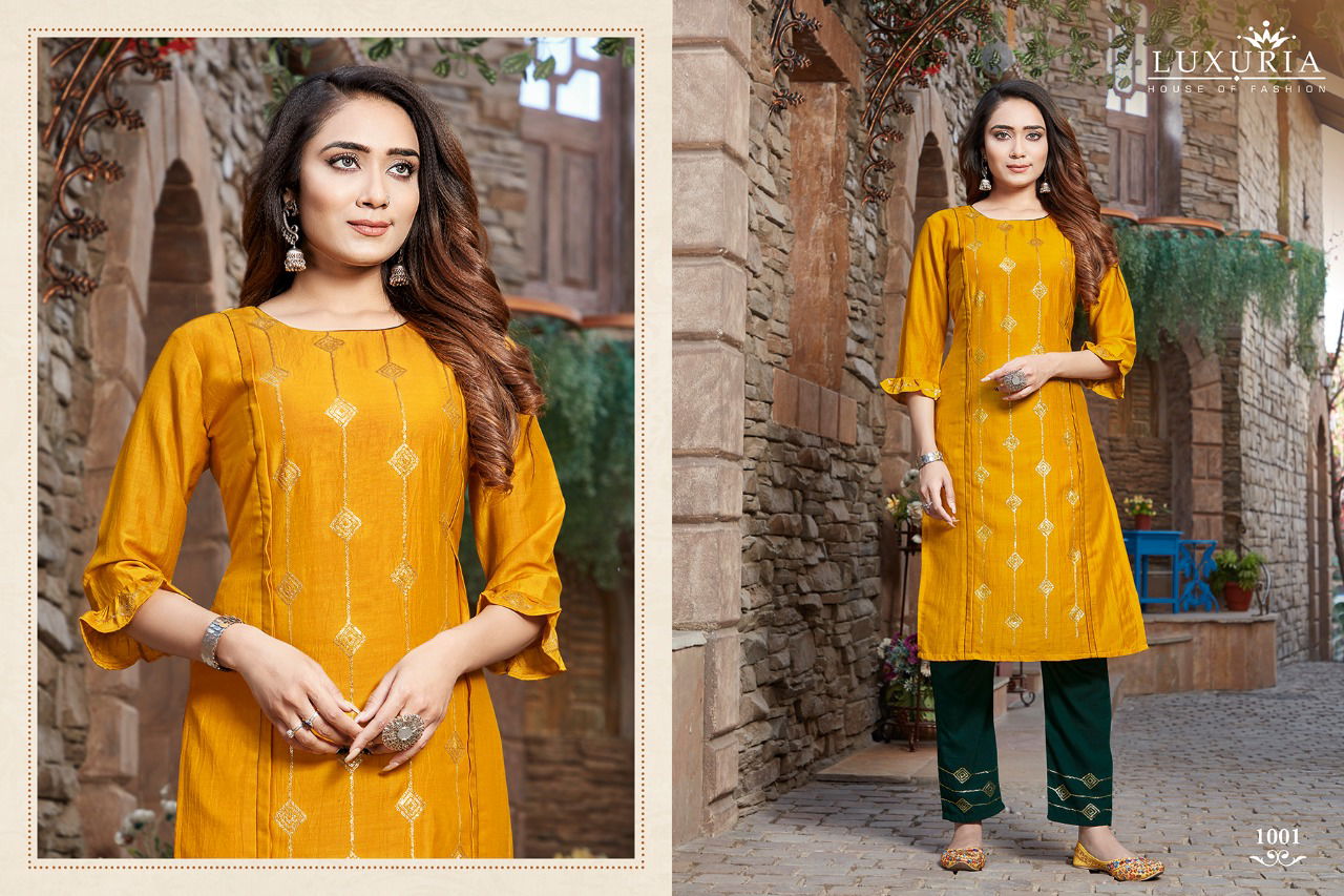 Luxuria Sitara Latest fancy casual wear Embroidery Work chinon Kurtis With Bottom Collection