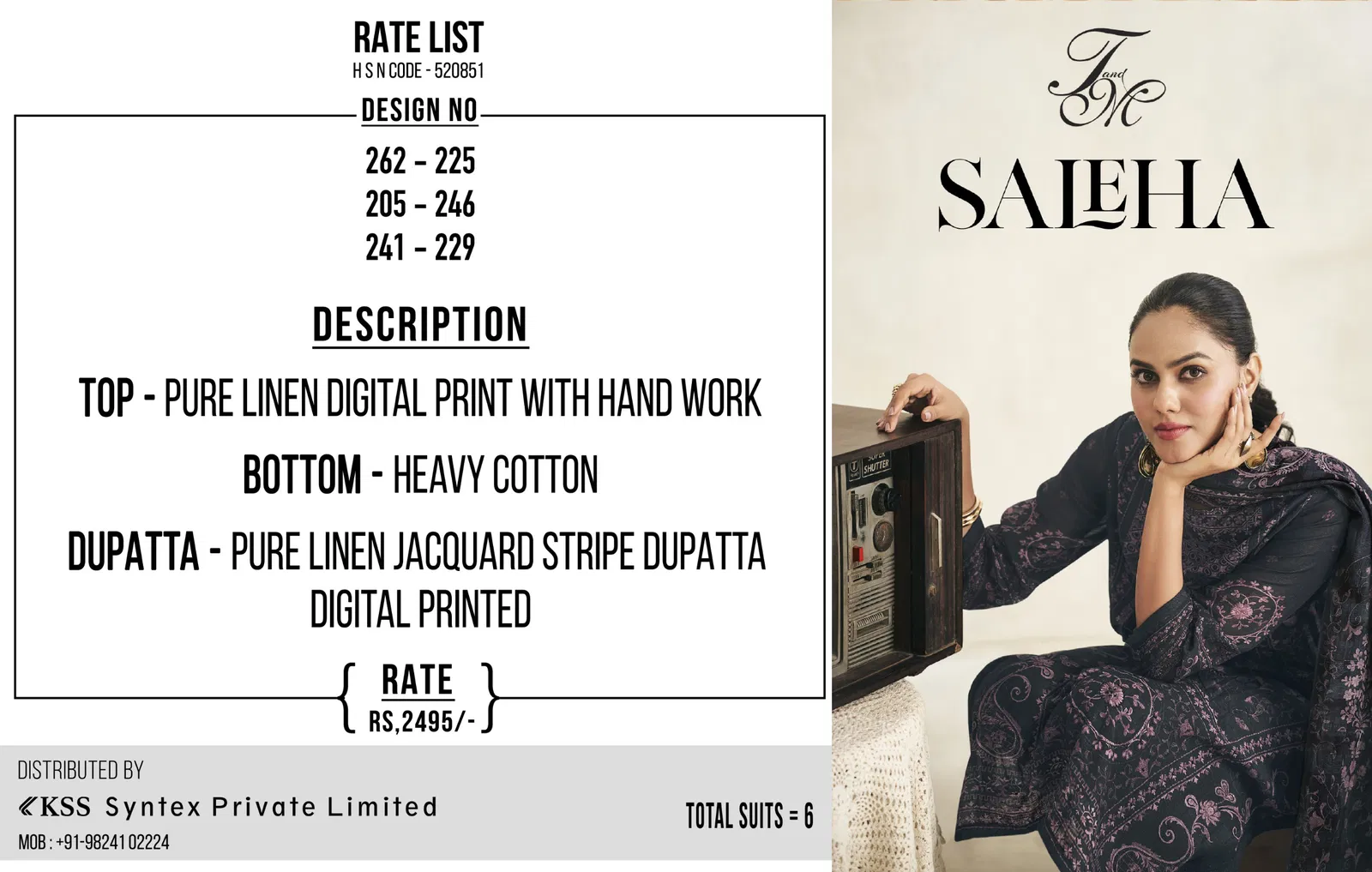 Saleha By T&M Linen Digital Printed Dress Material Suppliers In India