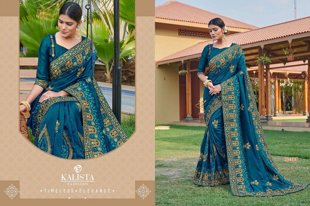 Kalista Kanya Fancy Designer Latest Heavy Wedding Wear Vichitra Silk Embroidery Work Saree Collection

