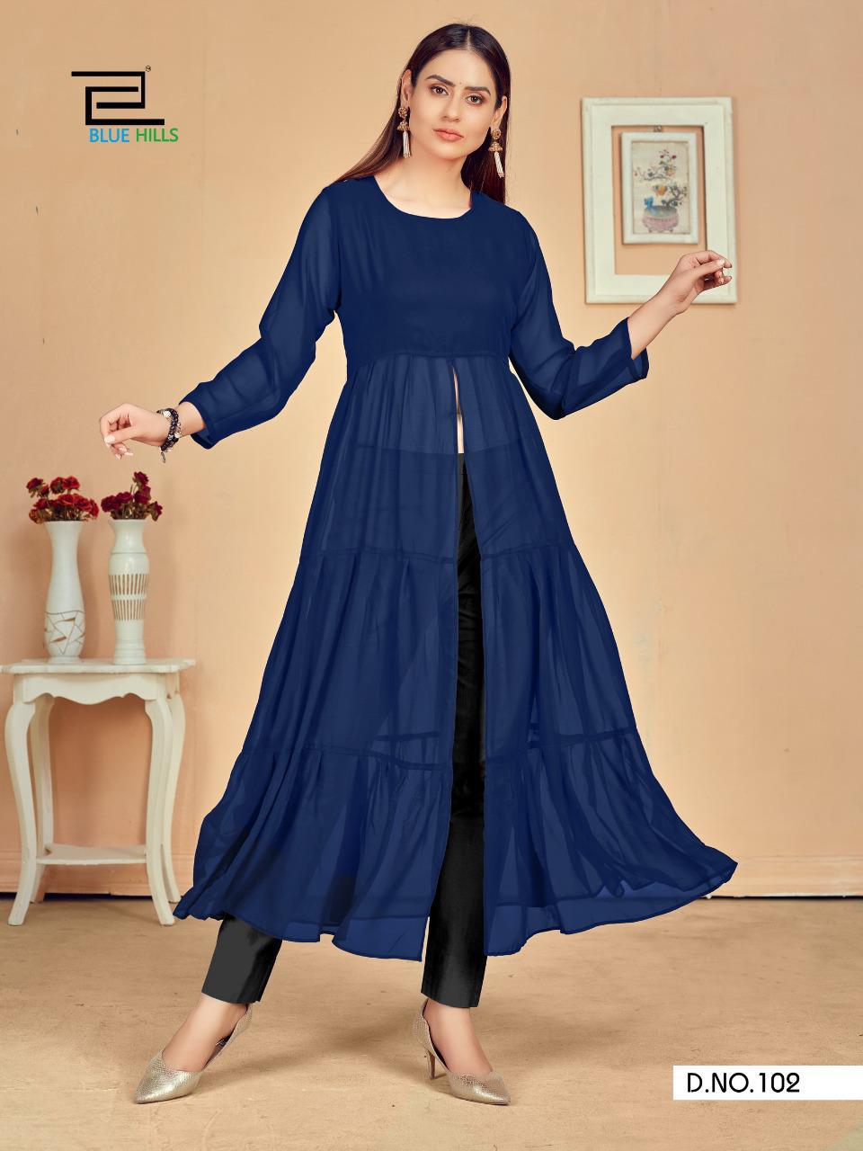 Blue Hills Tokyo Ethnic Wear Designer Georgette Long Kurti Collection
