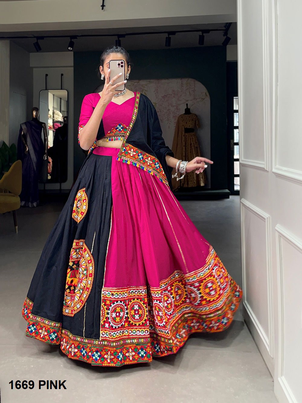 Aawiya 1669 Pink Cotton Navaratri Lehenga Choli Wholesale Price In Surat
