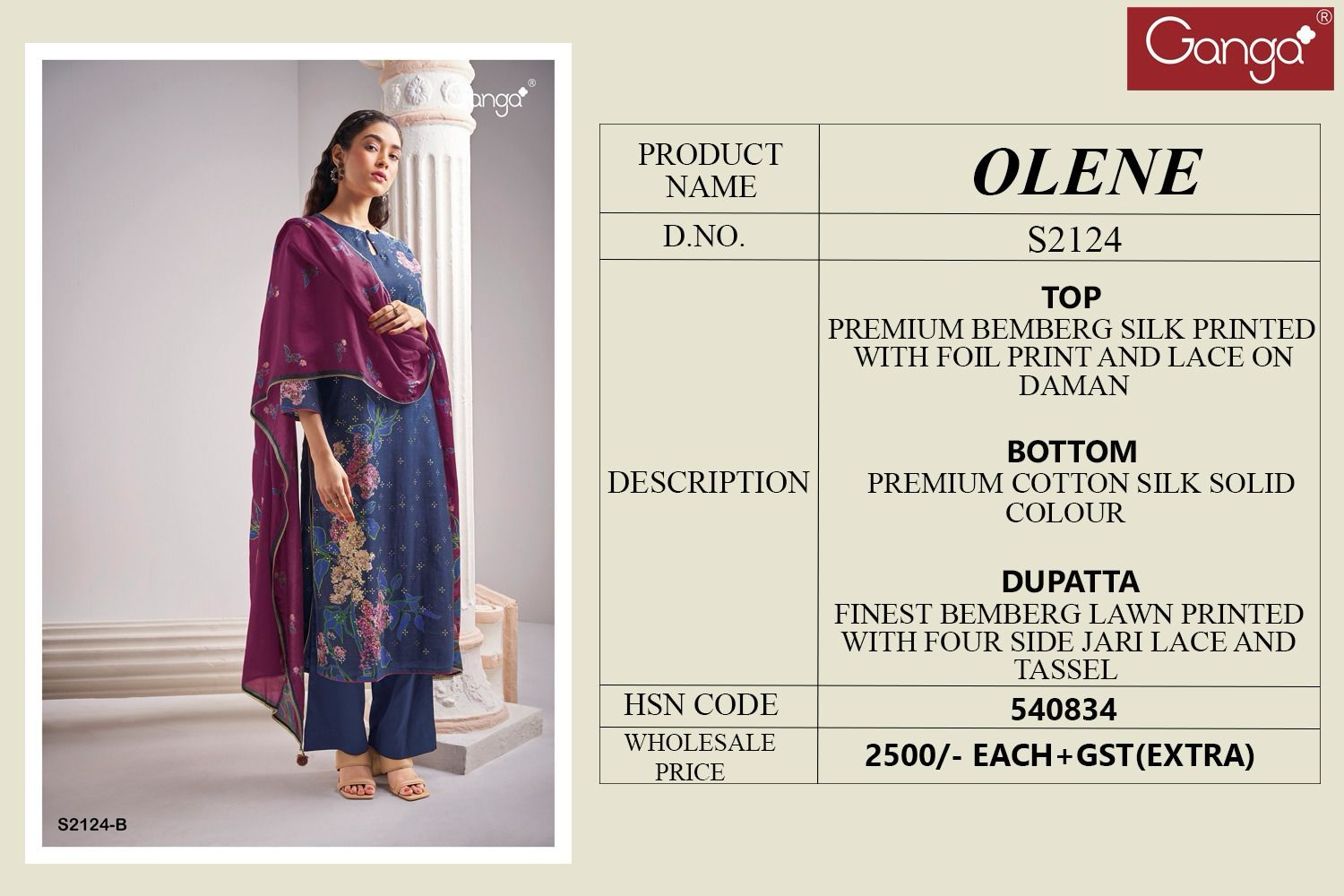 Olene 2124 By Ganga Bemberg Silk Dress Material Catalog
