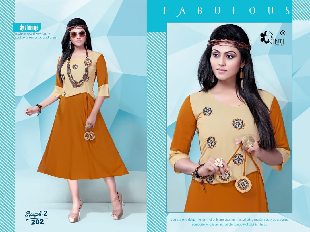 Kinti Rangoli 2 Fancy Ethnic Wear Rayon Embroidery work Designer Kurtis Collection