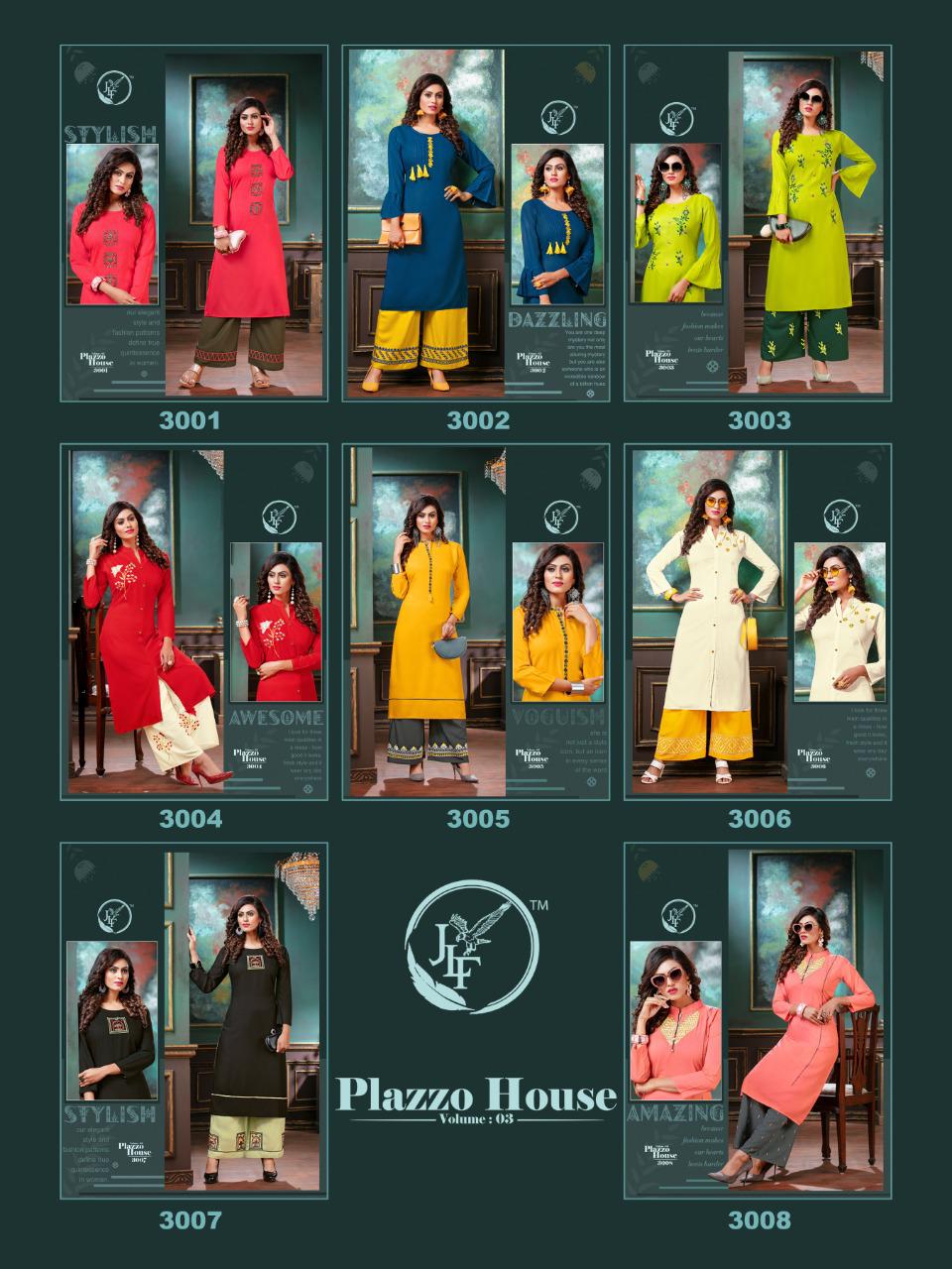JLF Plazzo House Vol 3 Designer Collection Of Kurti With Plazzo 