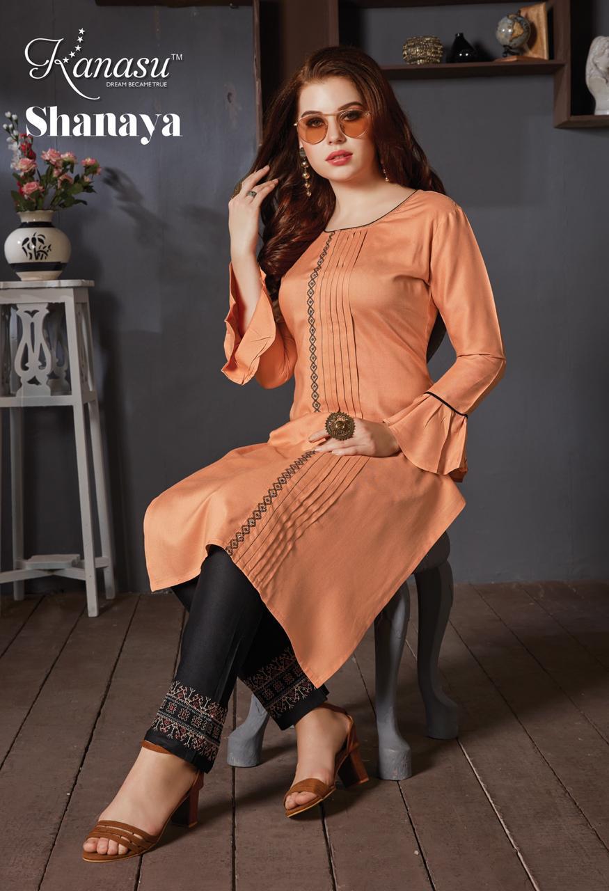 Kanasu Shanaya Latest Designer Party Wear Heavy Rayon Kurtis Collection With Pant 