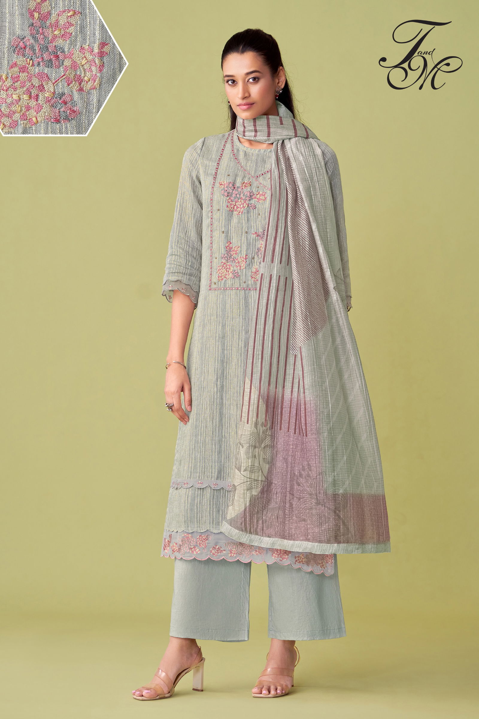 Ahana By T&M Fancy Linen Embroidery Dress Material Exporters In India