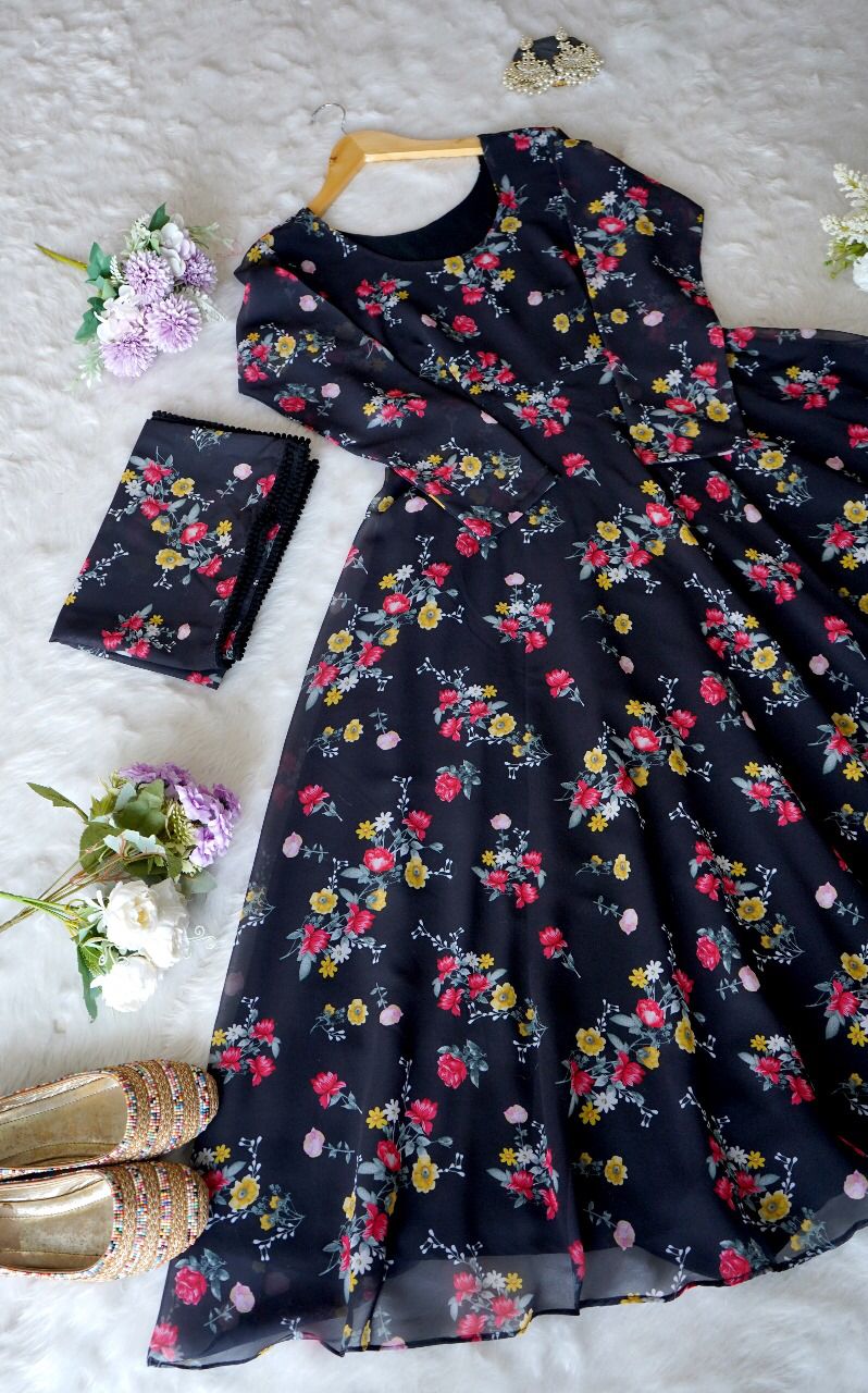 1111 Georgette Printed Dupatta With Anarkali Kurtis Catalog