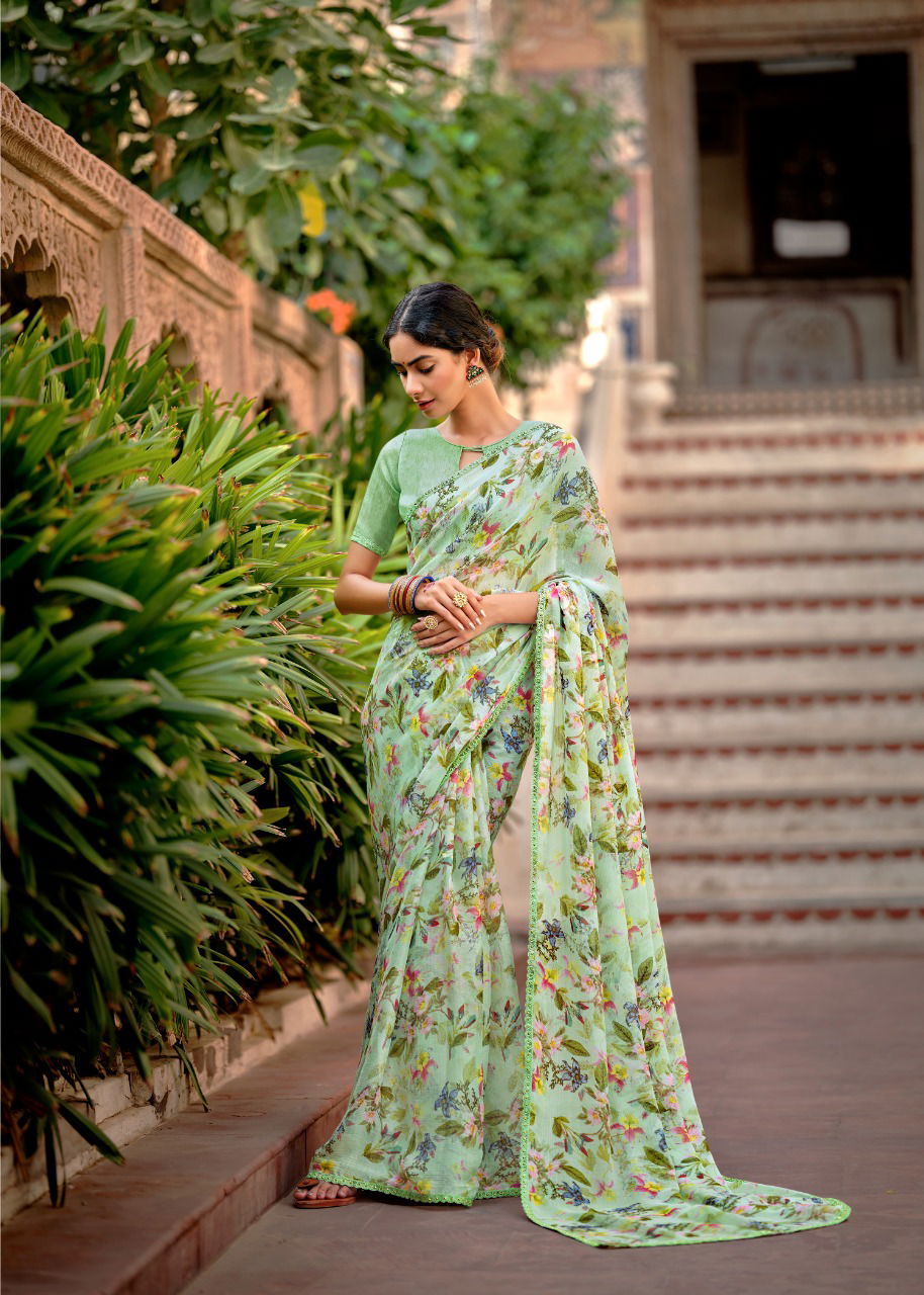 Kashvi Olivia Silk Chiffon Printed With Fancy Ethnic Wear Saree Collection
