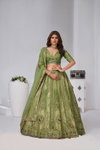 Mehendi Colour Banarsi Silk Lahenga With Blouse And Dupatta Wholesale Suppliers In Mumbai Kf 2151