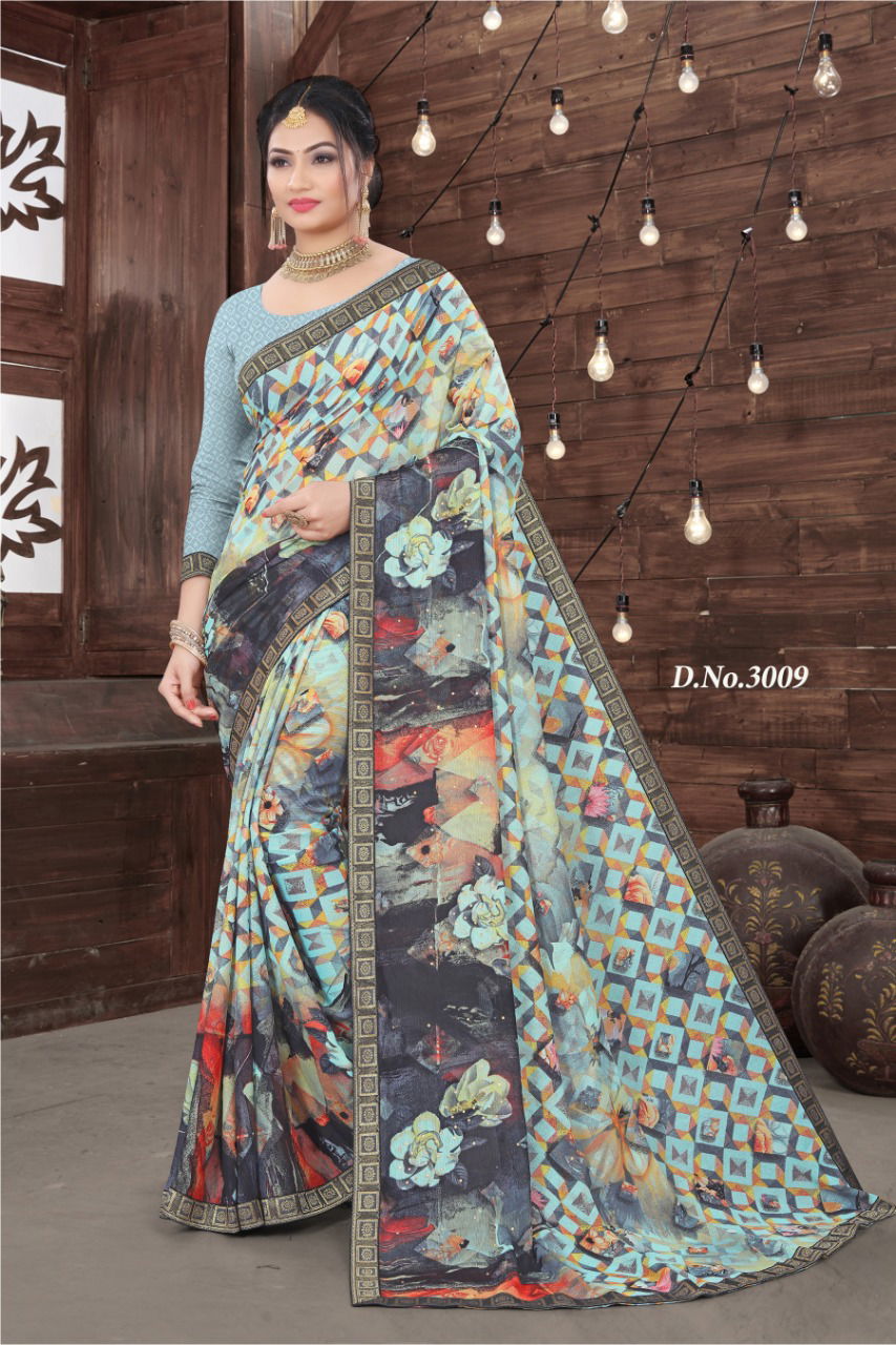 Haytee Everyday Latest Daily Wear Fancy Printed Bordered Saree Collection
