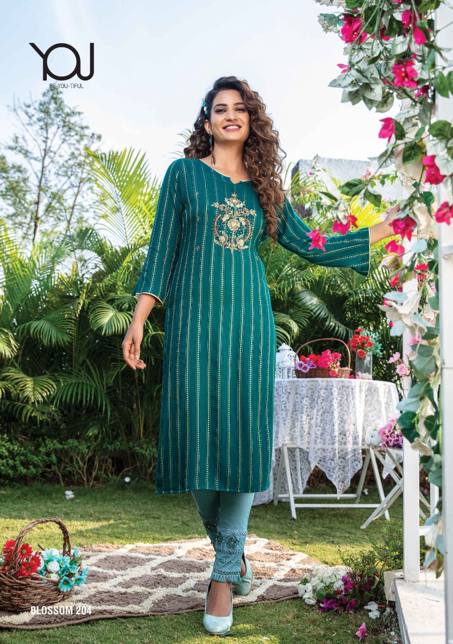 Wanna Blossom 2 Fancy Exclusive Ethnic Wear Rayon Kurti With Bottom Collection