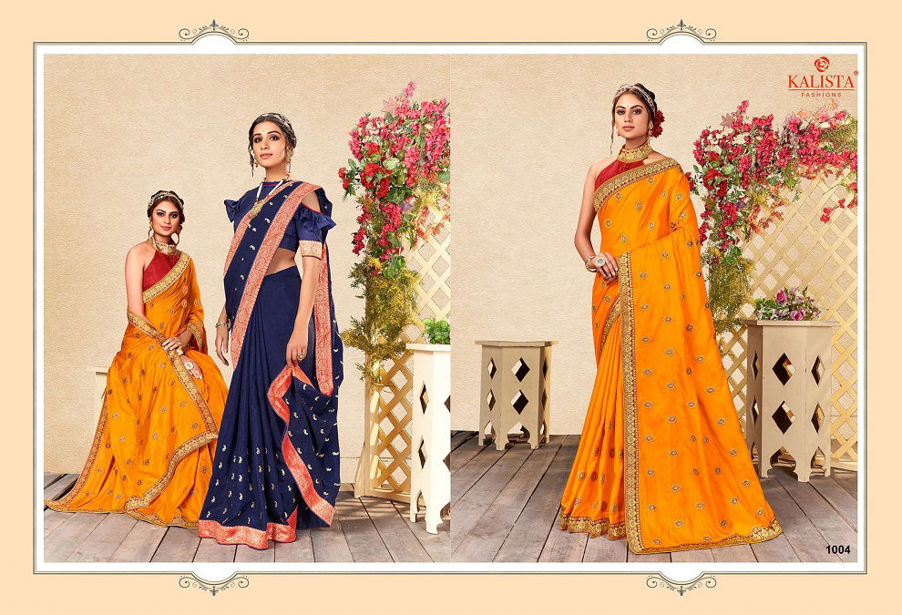 Kalista Saloni Latest Fancy Designer Vichitra Silk Embroidered Wedding Wear Saree Collection
