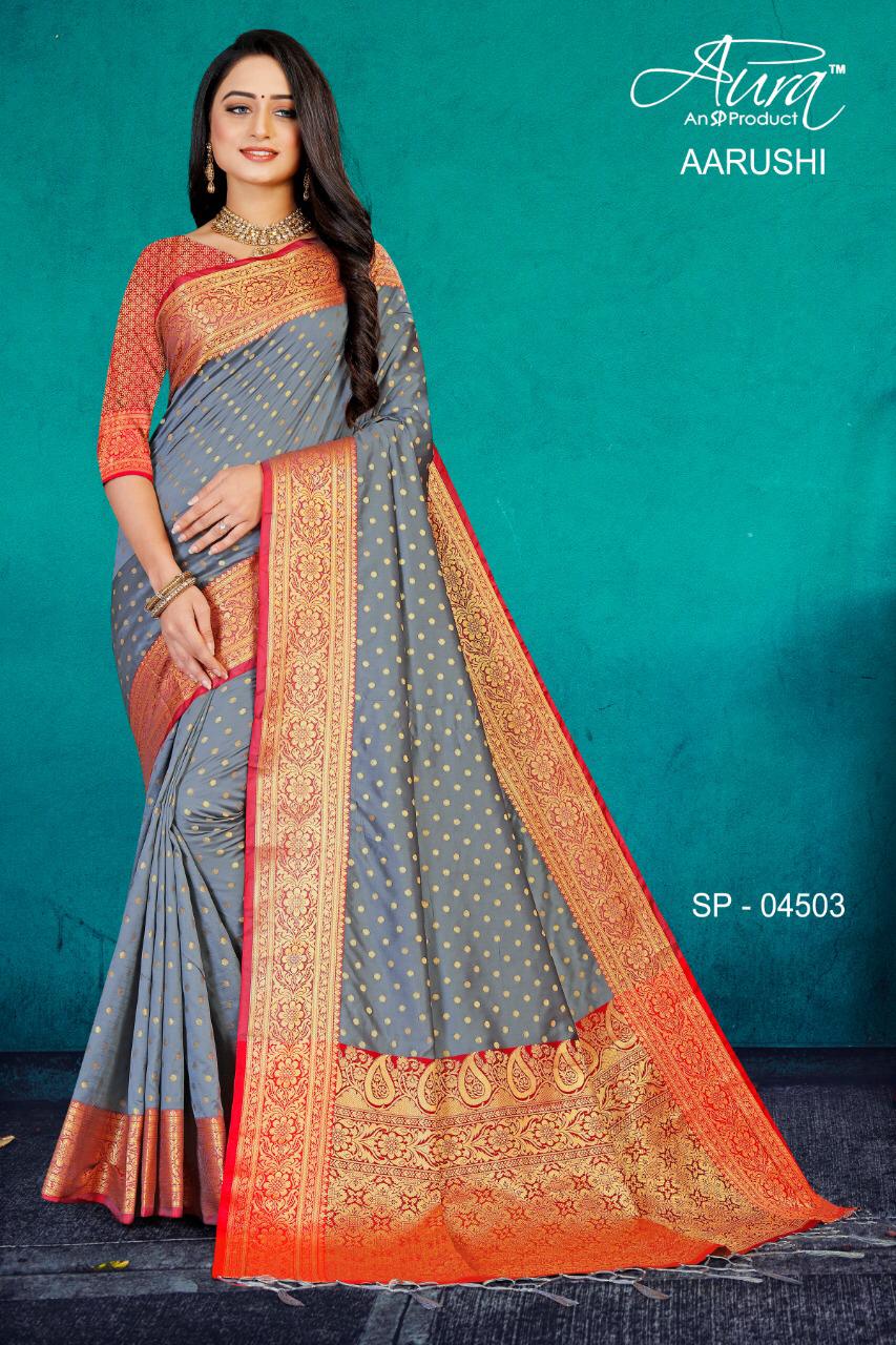 Aura Aarushi Kanjivaram Pattu Silk Designer Party wear Saree Collection at Wholesale Price