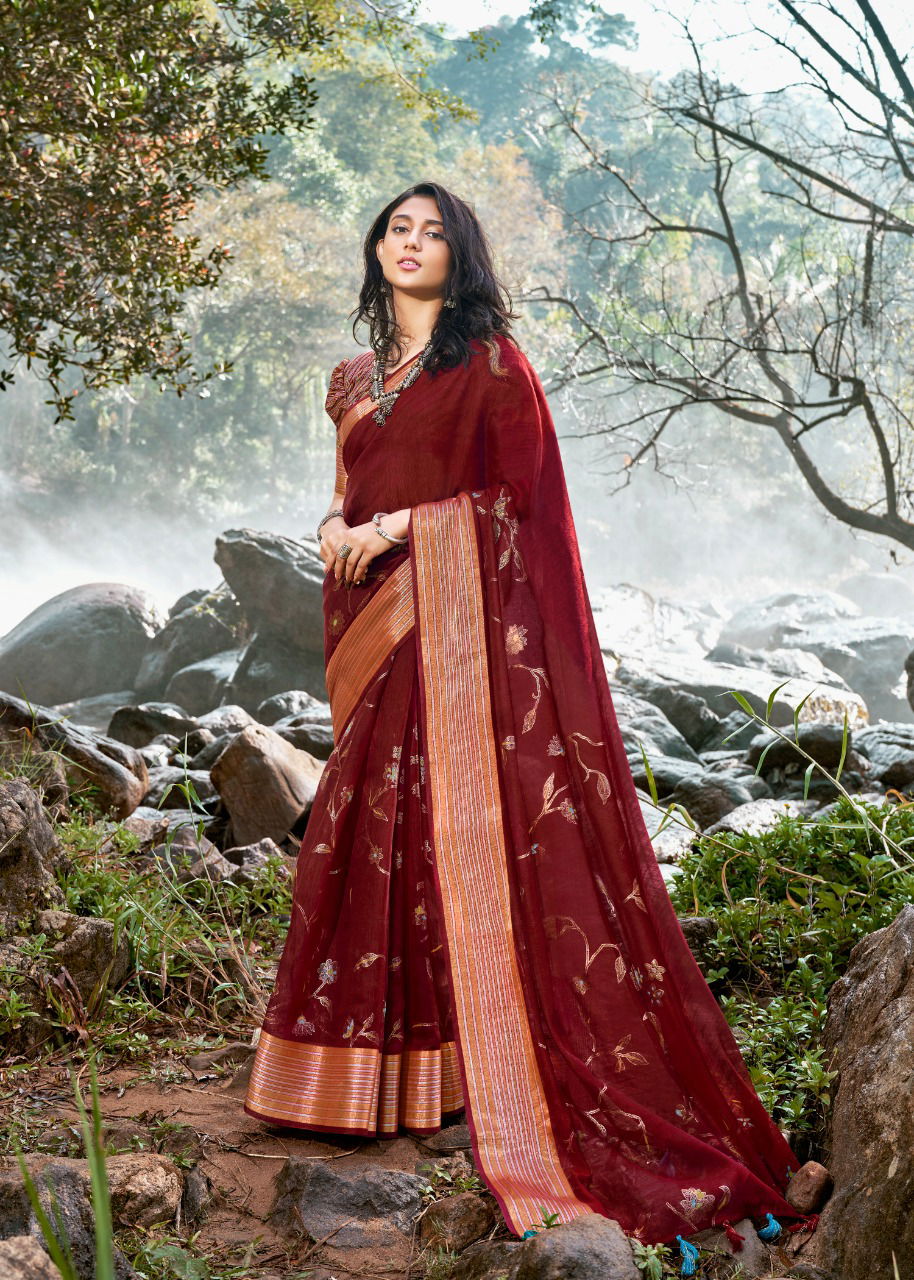 TRIVENI UPASANA Fancy Heavy Designer Festive Wear Cotton Linen Printed Saree Collection